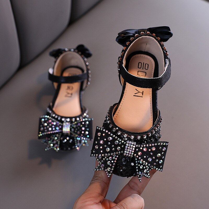 Hot Summer Girls Sandals With Bow Open Toe Diamond Princess Party Shoes