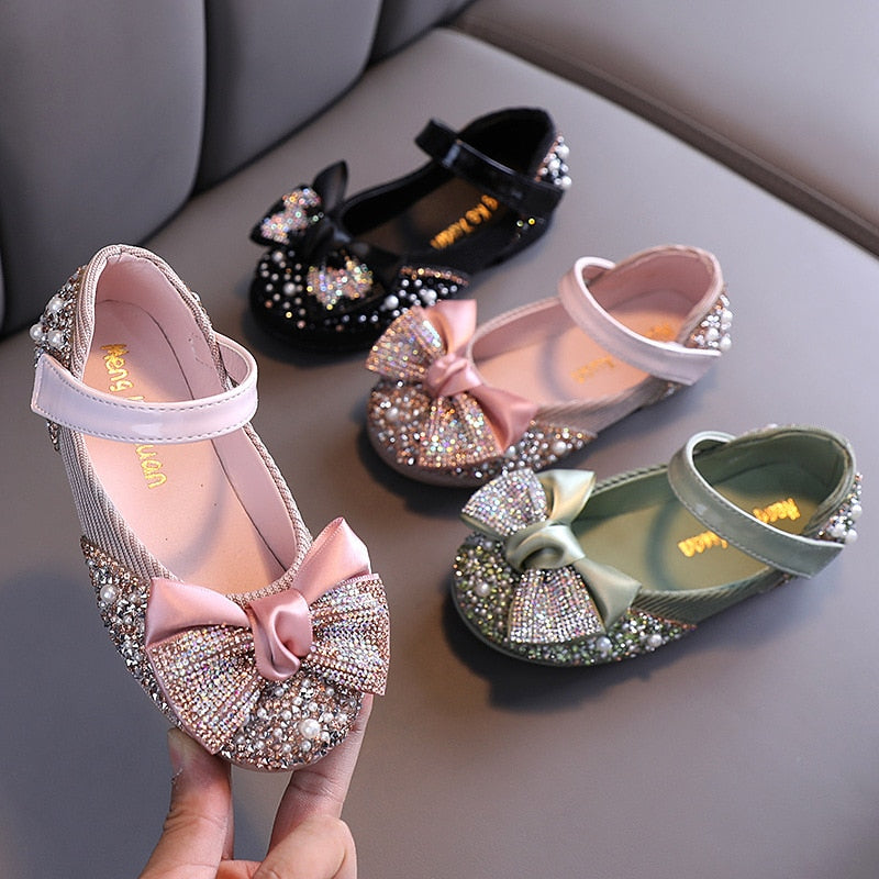 Yoliyolei Shiny Princess Kids Sandals Shoes Bowknot Spring Autumn Size 21-36